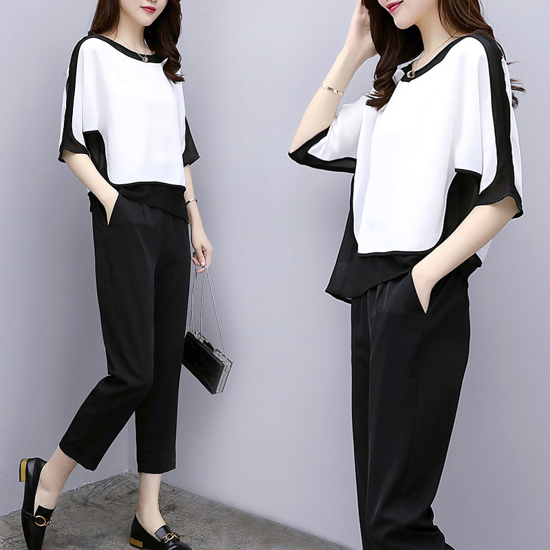 TS#3363 + PT#2232 Fat mm Foreign Style Suit Flesh-Covering Slimming Fat Sister Age-Reducing Two-Piece Suit