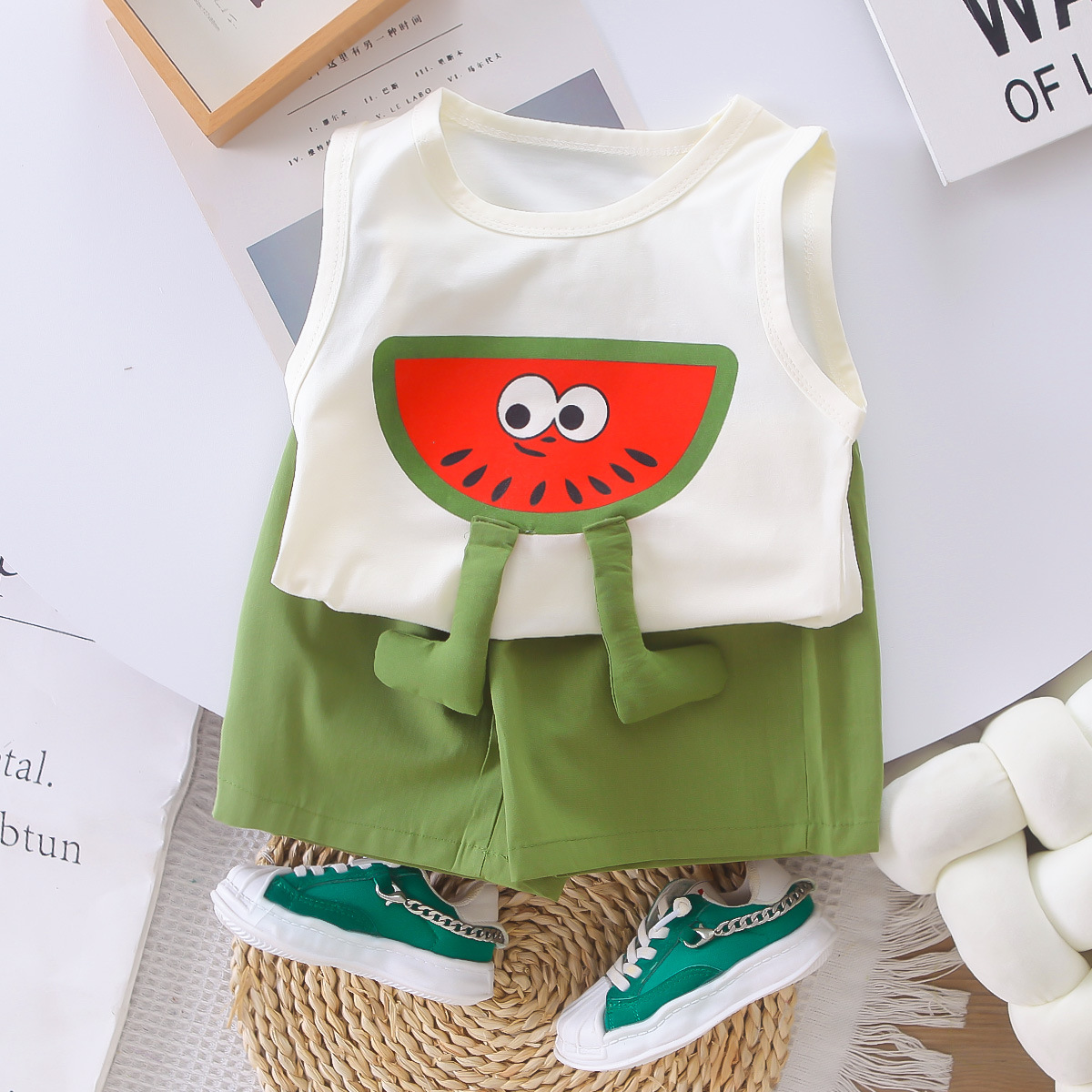 Children's Vest suit New Korean Style Summer Fashion Three-dimensional Watermelon Vest Shorts Boys Casual suit Hair