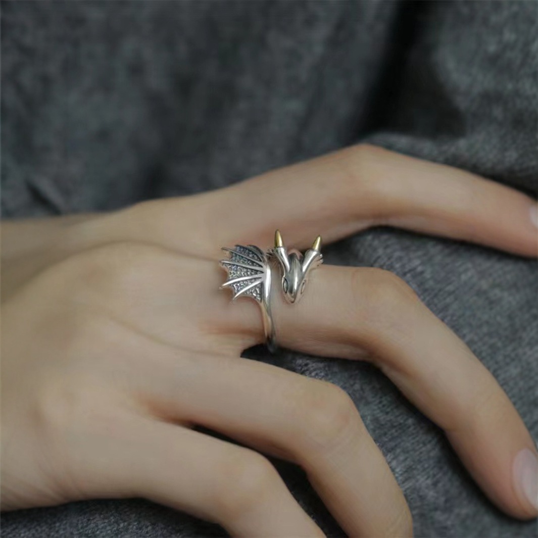 Niche Retro Distressed Design Small Flying Dragon Ring for Women, Fashionable and Versatile, Same Style for Men and Women, Open Index Finger Ring