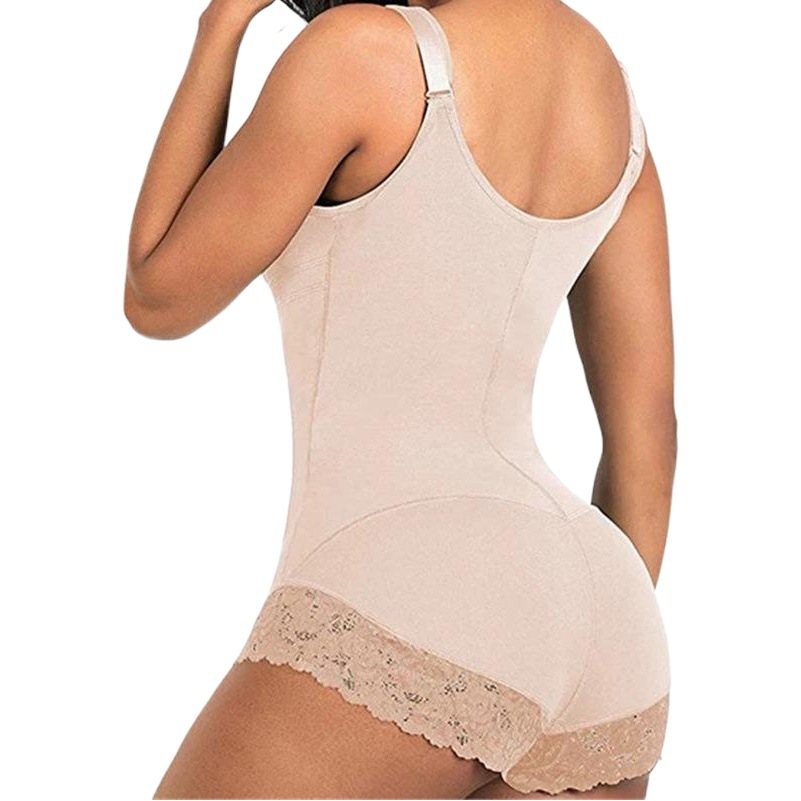2020 Cross-Border Supply Bodysuit Body Shaper Rubber Triangle Lace Mid-Zipper One-Piece Body Shaper