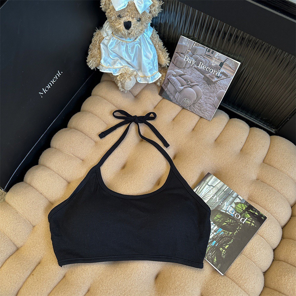 Picture of With Chest Pad Short Hanging Neck Strap Vest Underwear Women's Hot Girl Beautiful Back Wrap Chest Sexy Tube Top with Base