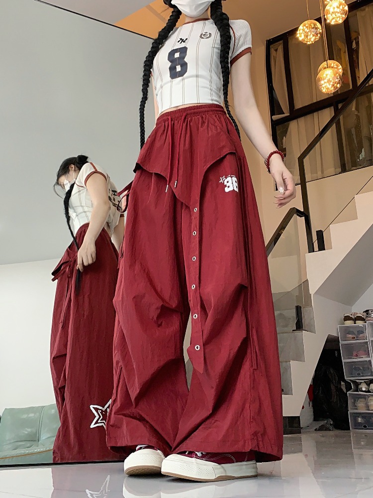 American trendy street dance quick-dry work pants for women, summer hip-hop jazz wide-leg sweatpants, stylish casual pants