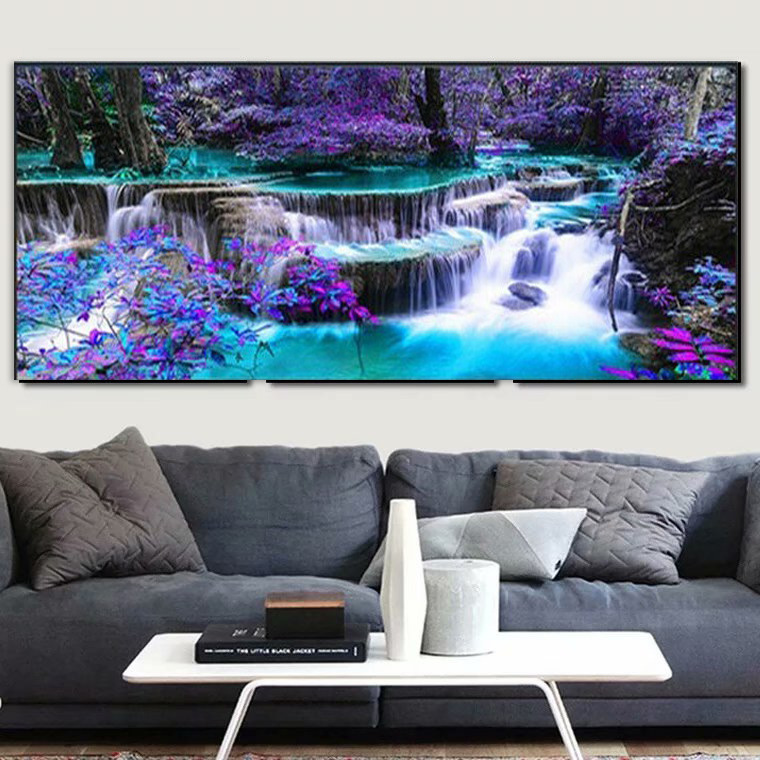 Landscape Waterfall DIY Handmade Diamond Painting with a High-End Feel for Living Room and Bedroom Wall Decoration, Canvas for Home Use with Rhinestones