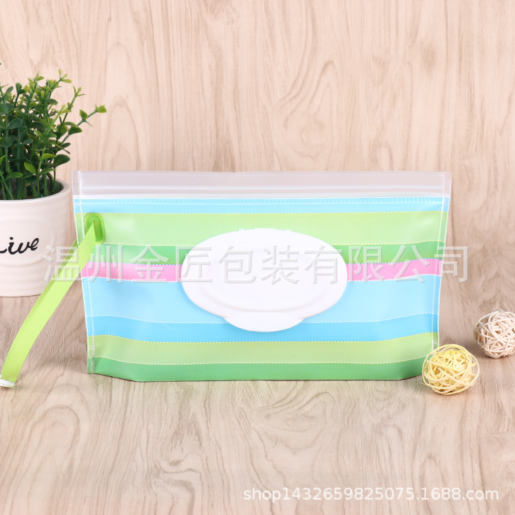 EVA Wet Tissue Bag Green Striped Sealed Flip-on Removable Portable for Going Out