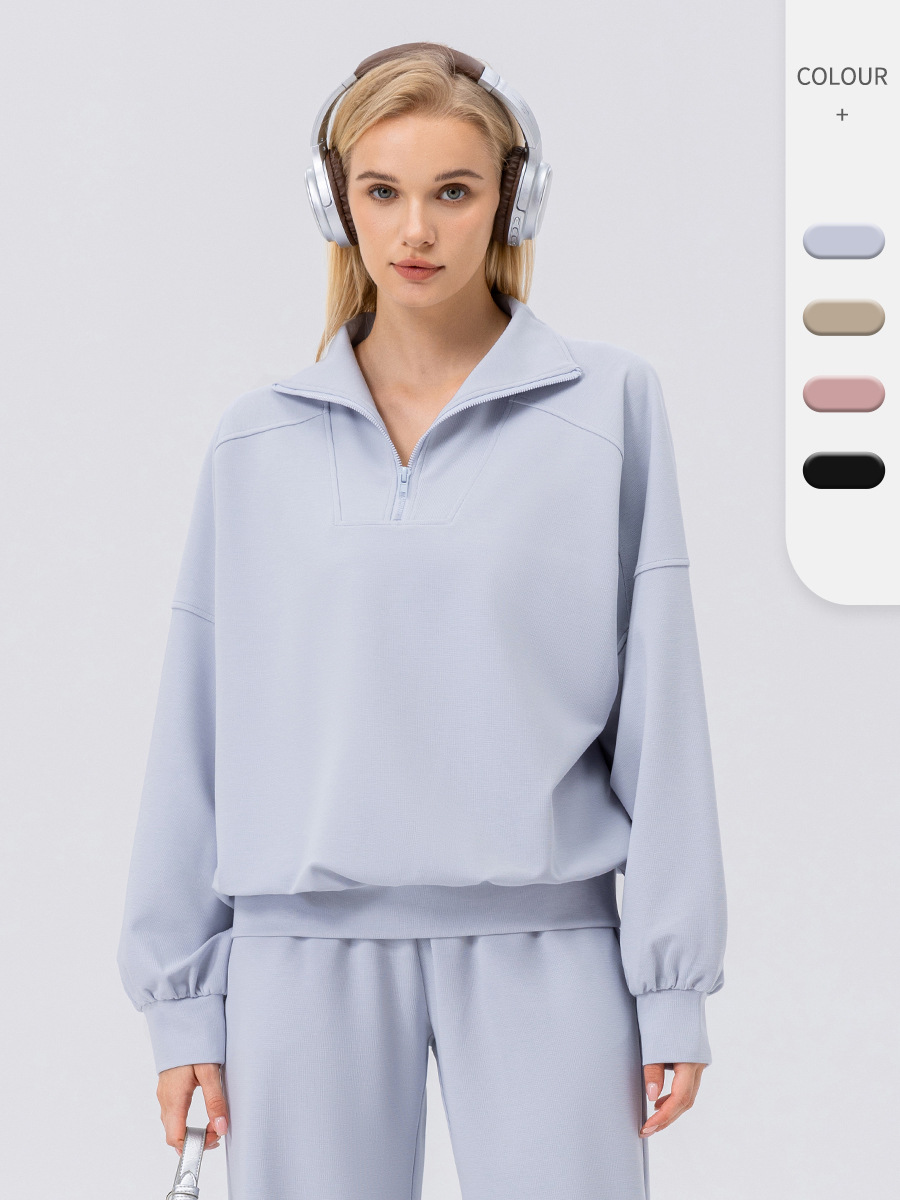 European and American Autumn and Winter Sports Sweatshirt Women's Half-Zip Fitness Long-Sleeved Loose Casual Outdoor Running Sportswear Jacket