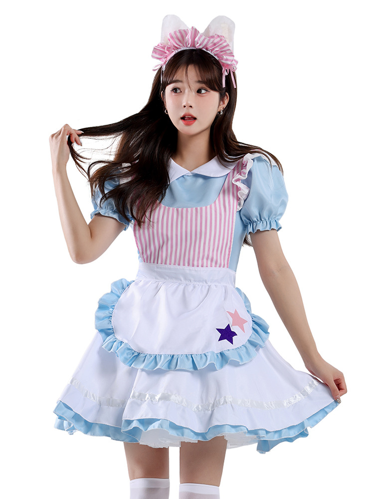 Picture of Japanese Style Cute Blue Sexy Cat Maid Outfit Lolita Dress Cafe Maid Outfit Work Uniform Outfit