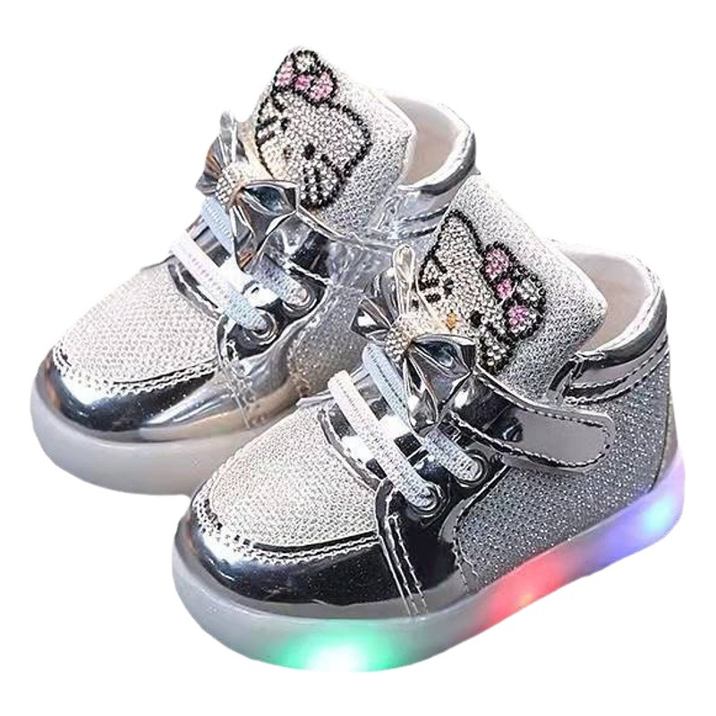 2022spring and autumn girls' princess shoes rhinestone breathable light-on shoes children's shoes sneaker casual shoes