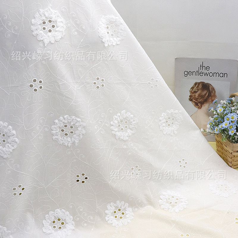 New Special Perforated Plate with Embroidered Cloth Small Flowers Cotton Literary Women's Dress Home Textile Stereo Flower Fabric