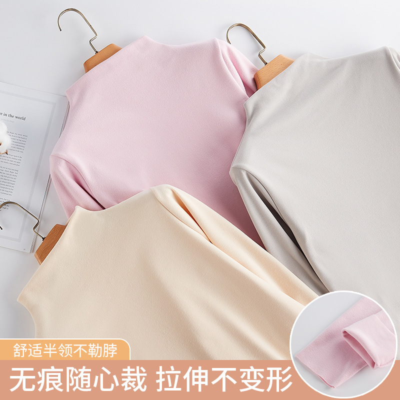 Picture of De velvet half turtleneck bottoming shirt for women autumn and winter New thickened warm inner wear long sleeve T-shirt tight top