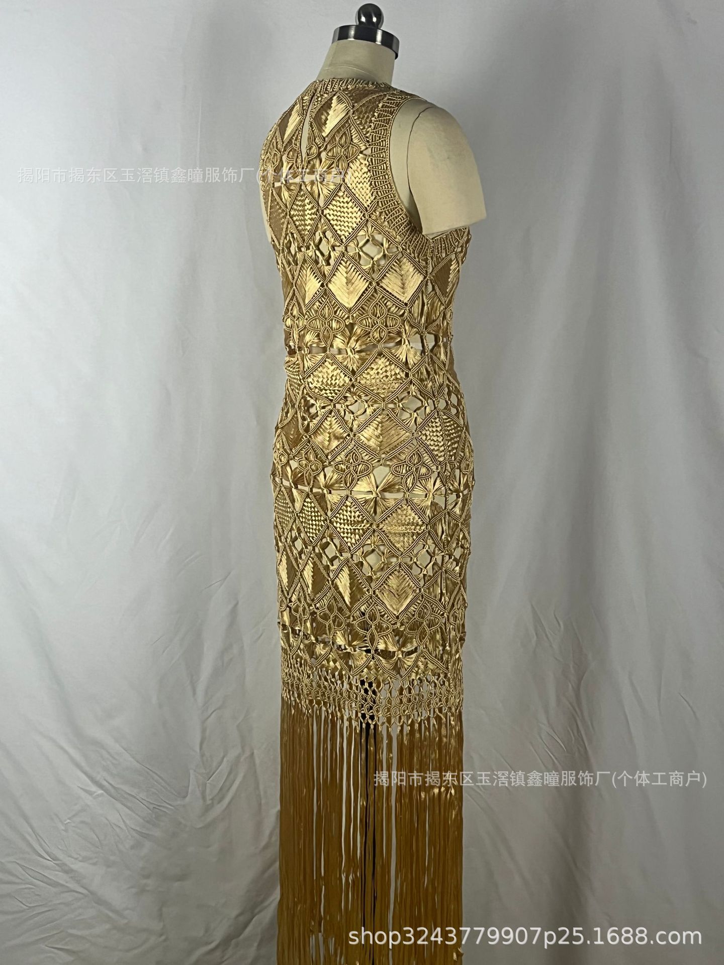 Picture of 43381/0 Intangible Cultural Heritage Tassel Dress Amazon's Popular Hand-Knitted Tassel Dress High-End Banquet Dress