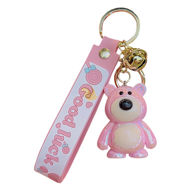 Electroplating creative strawberry bear acrylic keychain pendant wholesale cartoon small gift doll car key chain