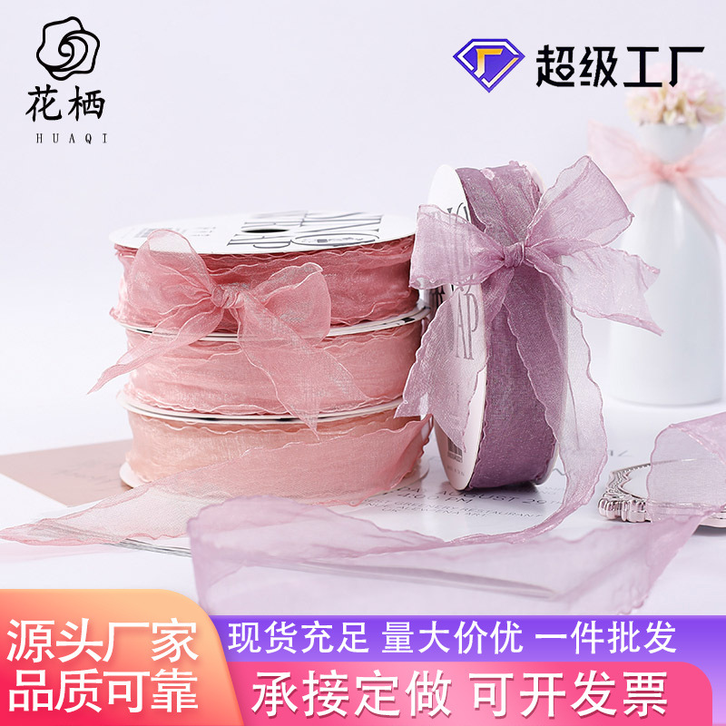 Korean Style Floral Art Solid Color Hanging Snow Yarn Belt Flowers Flower bouquet Gift Packaging Ribbon Bow Flower Shop Material Supplies
