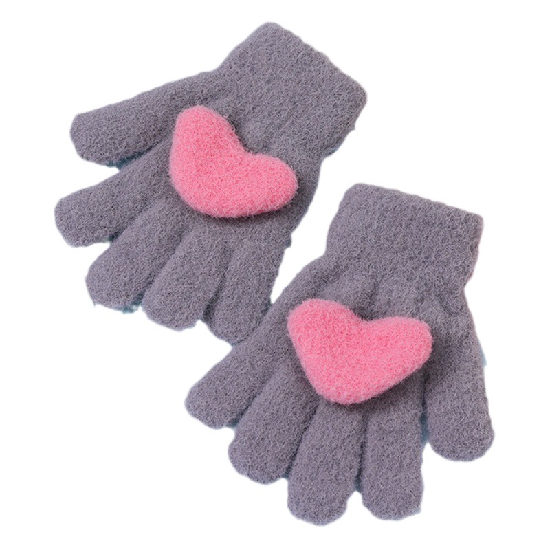 Children's gloves stick love baby five fingers fleece-lined autumn and winter children's cute boys and girls Children's finger full finger warm