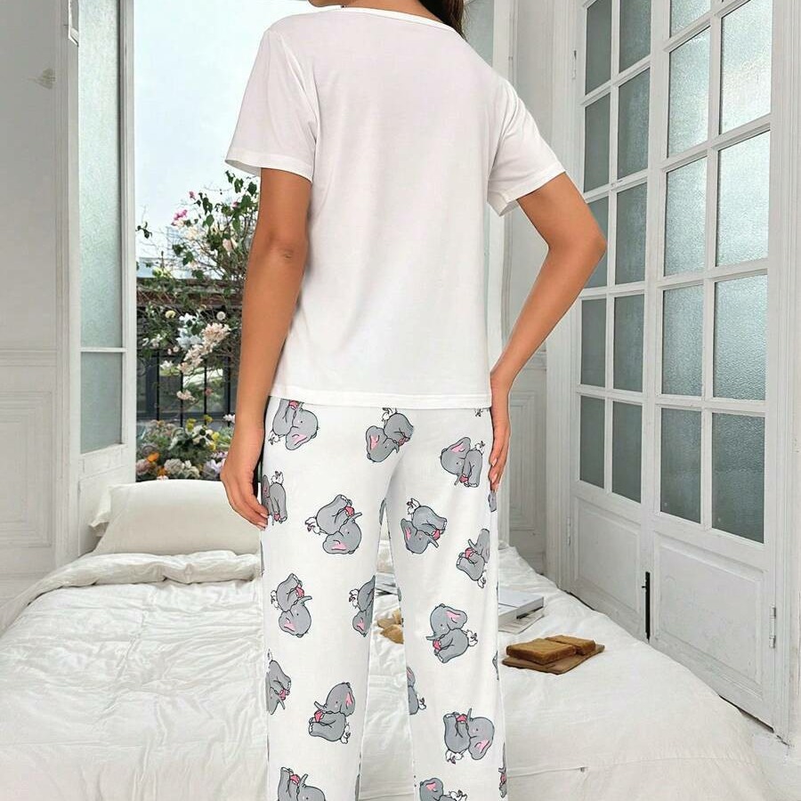 Picture of Casual and Comfortable Two-Piece Pajama Set with a Cartoon Dumbo Design for Women, Suitable for Home Wear and Cross-Border E-Commerce