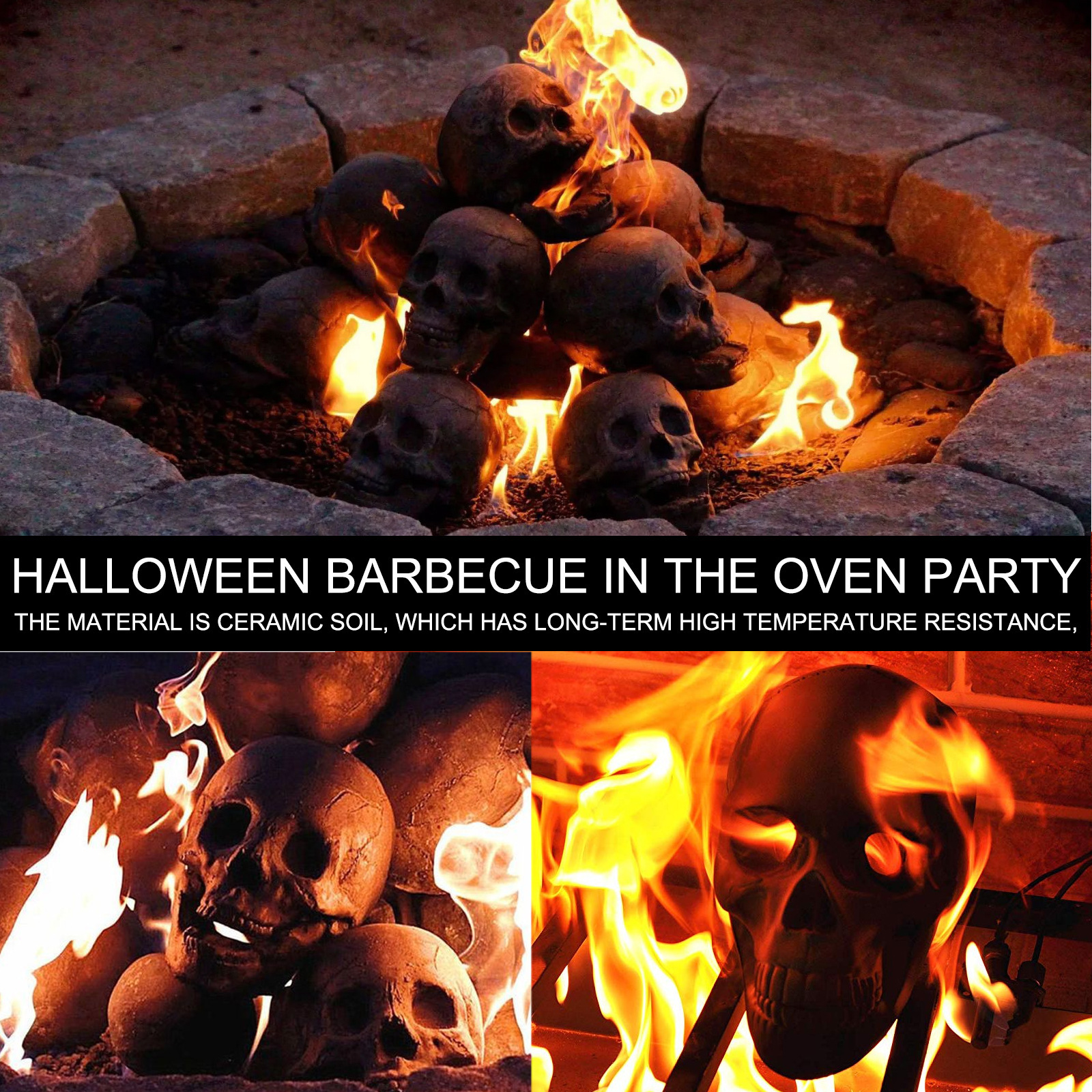 Picture of Cross-border foreign trade Halloween simulation skull stove barbecue party decoration props horror ceramic ornaments