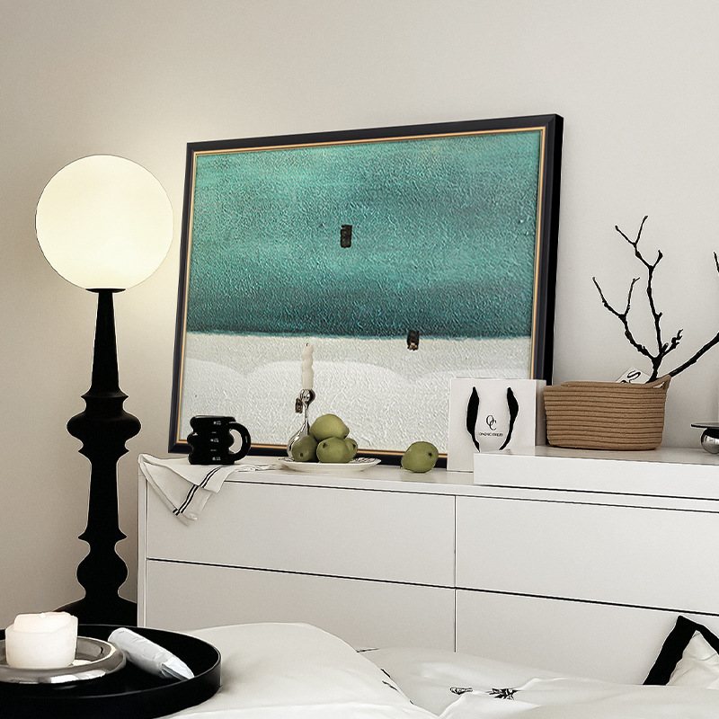 Picture of "Portuguese Coast" light French rattan abstract green white beach living room bedroom study quiet decorative painting