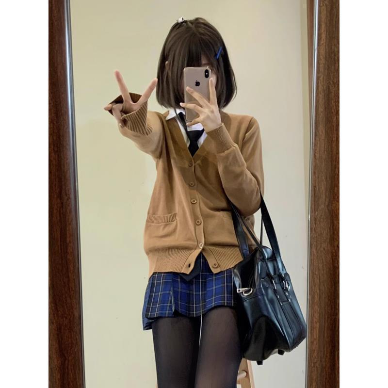 Original JK Sweater Cardigan Coat Women's Autumn and Winter College Style Uniform School for Tea Knitted Long Sleeve Top