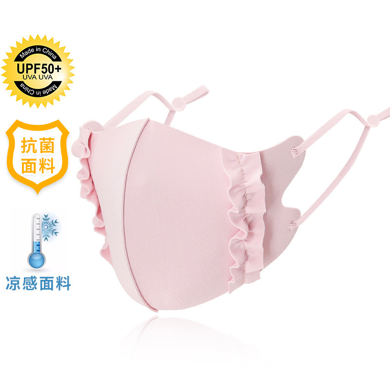 Picture of Ice Silk Wood ear edge three-dimensional adjustable cloth mask candy color thin cool sunscreen breathable mask 