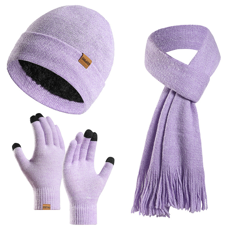 Picture of Amazon's New Set European and American Autumn and Winter Velvet Knitted Hat Scarf Gloves Men's and Women's Warm Wool Three-Piece Set