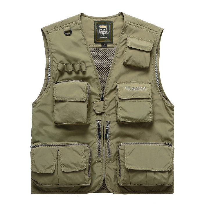 Men's Vest Outdoor Multi-Pocket Fishing Photography Vest Advertising Large Size Vest Thin V-neck