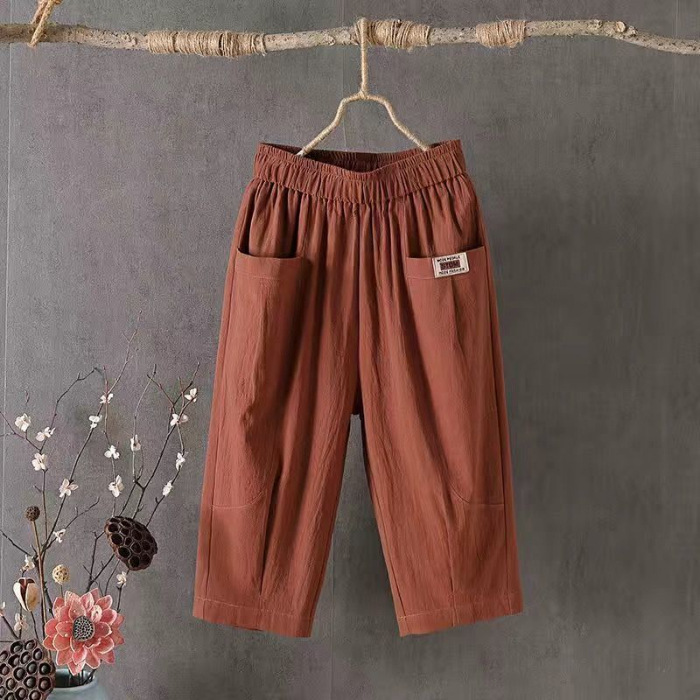 Picture of Cotton and Linen Capri Pants Women's Summer Loose plus size Linen Loose Waist Small Feet Harlan Pants All-match Casual Pants 8207