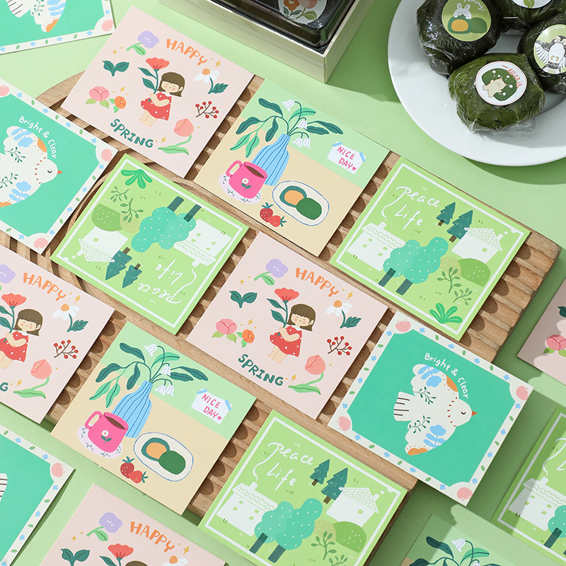 Cute cartoon green ball card baking Qingming fruit postcard fresh decorative green ball packaging with cardboard