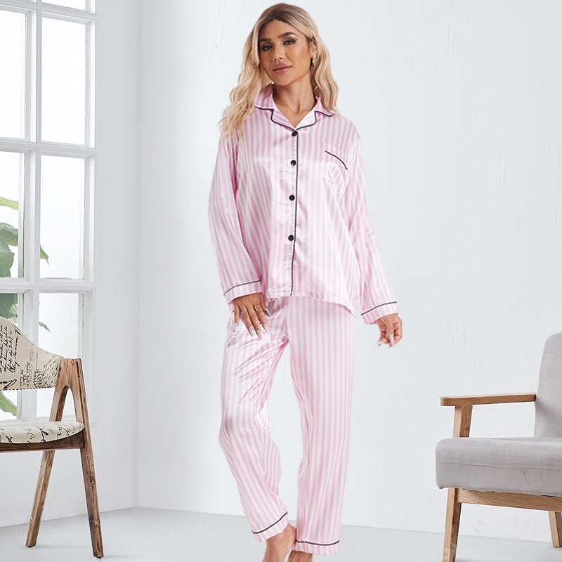 Foreign Trade Female Nurse Short-Sleeved Stripesd White Ice Cardigan Pants Long-Sleeved Home Clothes European and American Style Supply Pajamas Set