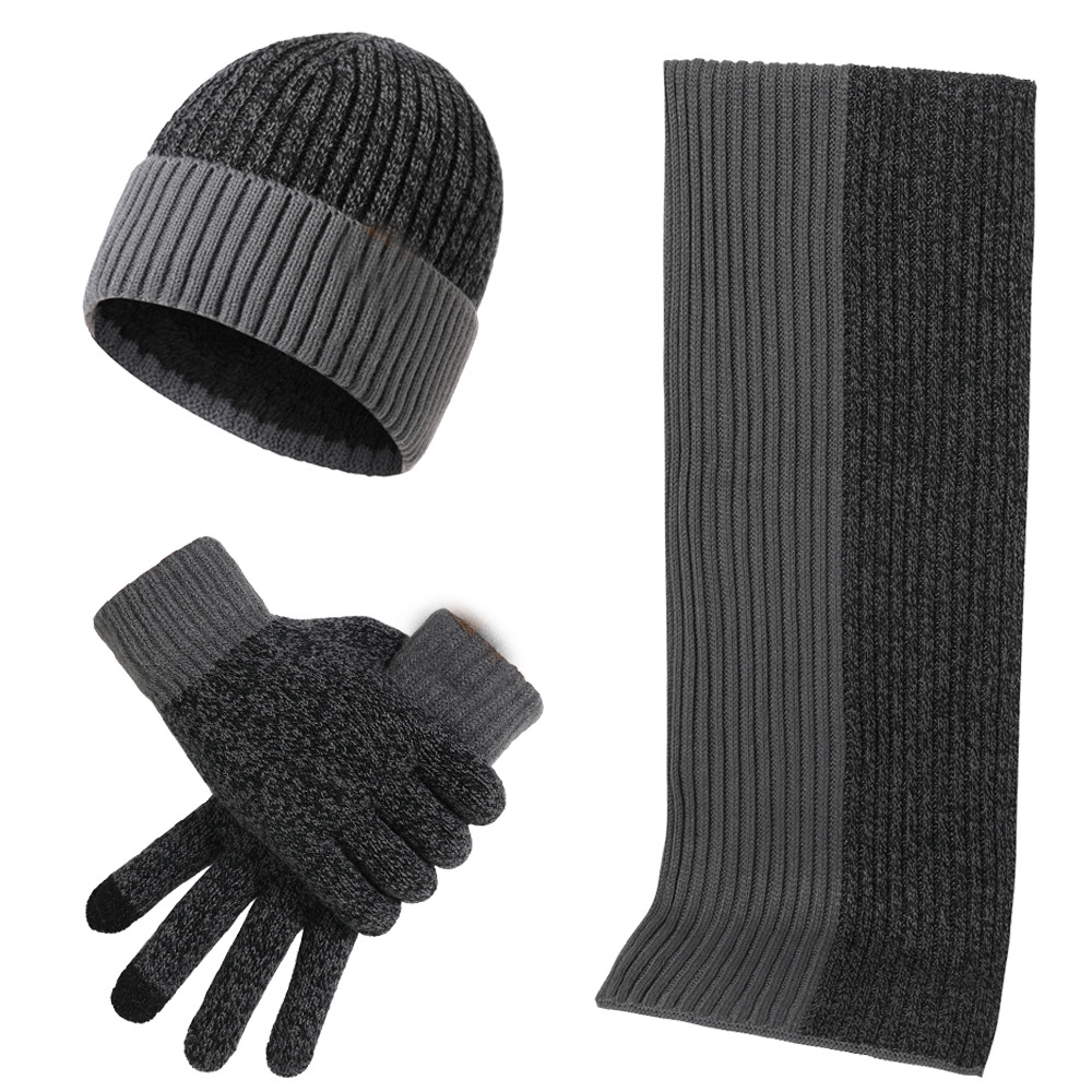 Picture of Amazon autumn and winter New European and American wool hat suit color matching knitted hat thickened scarf gloves three-piece set