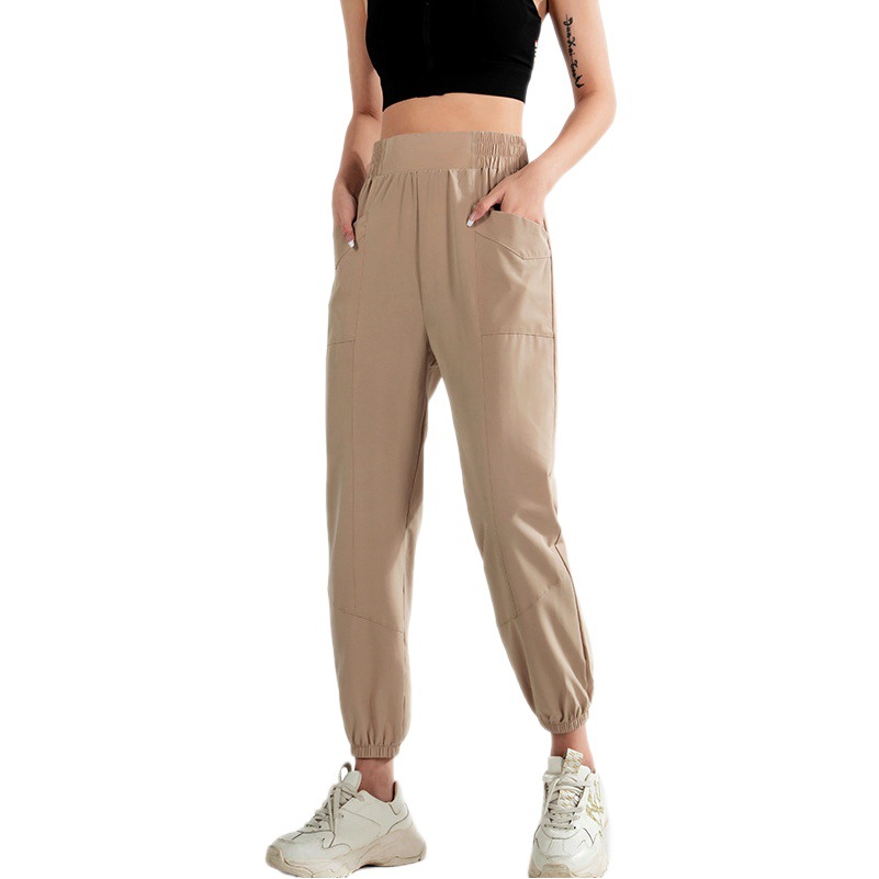 Running Sports Pants with Leg Pockets, Casual Pants, Quick-Drying, Sun Protection, Loose High-Waisted Fitness Pants, Women's Outer Wear Nine-Point Pants