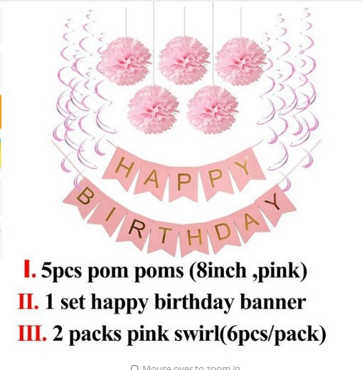 Picture of Amazon Birthday Holiday Party Wedding Decoration Supplies Paper Flower Ball Tassel Spiral Charm Birthday Flag