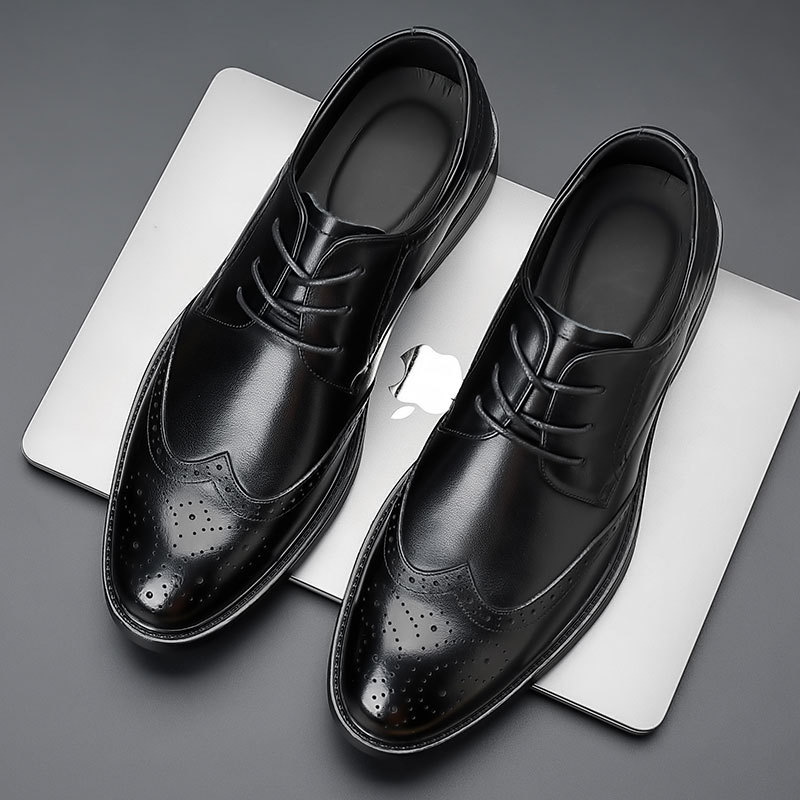 Men's Leather Shoes, Genuine Leather, High-End Autumn Men's Business Formal Suit Shoes, British Style Wedding Shoes, Brogue Shoes