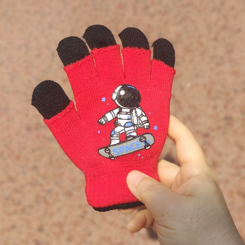 Picture of Children's gloves for boys and girls double-layer three-use autumn and winter warm Student five-finger children knitted astronaut gloves wholesale