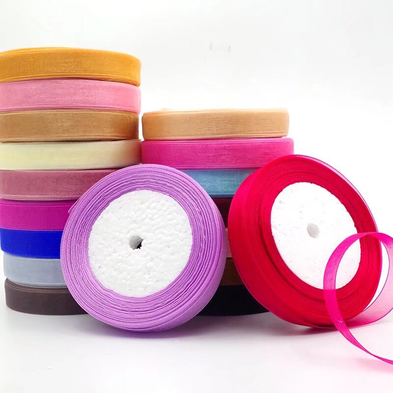 Transparent Chiffon Gauze with 1.5cm Hook Hat Braided Bow Headdress Handmade DIY Gift Box Christmas Packaging Color Strips