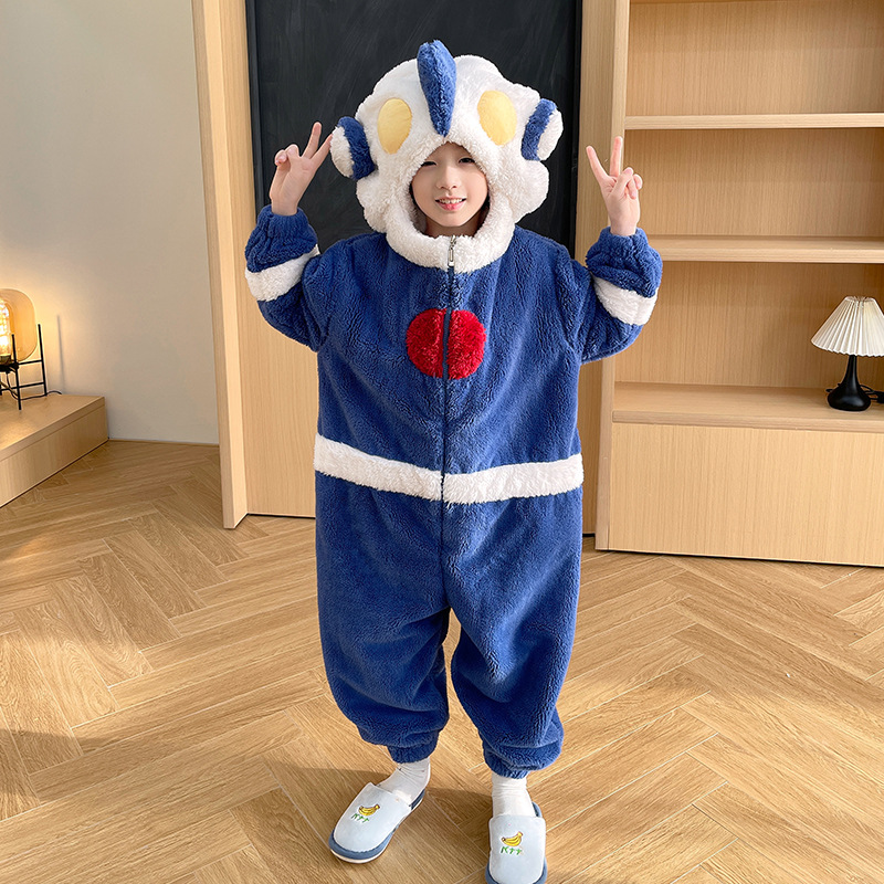 Picture of Funny Clothes Children's One-piece Pajamas Parent-child Clothes Boys Family of Three or Four Sullivan Winter fleece-lined One-piece Clothes