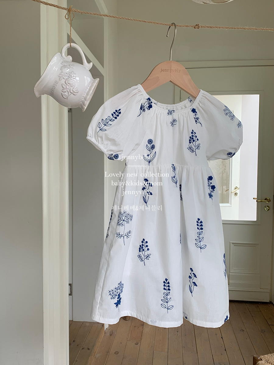 Picture of Jennybebe Summer Ins Korean Style Parin-Child Clothes Baby Western Style Embroidery Flower Climbing Suit Baby Girl Puff Sleeve dress