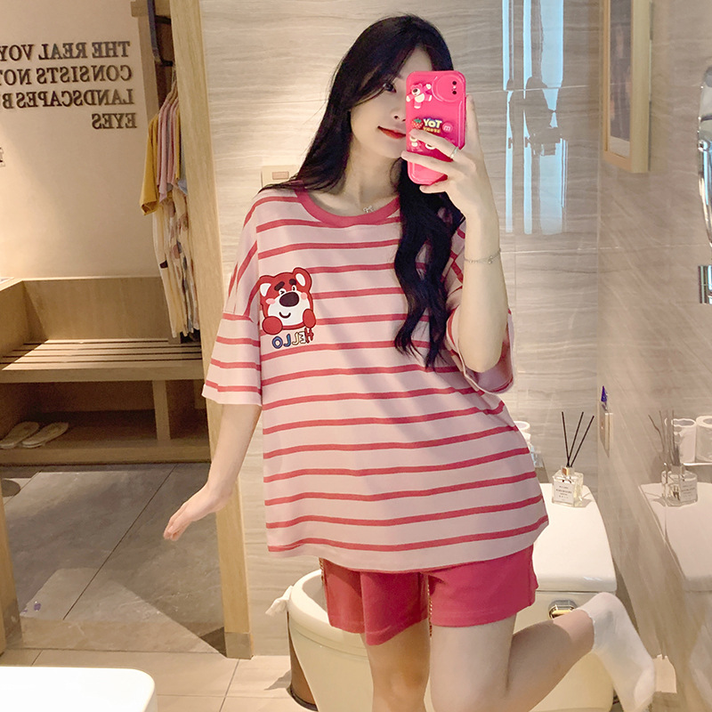 2024 Summer Short-sleeved Pajamas Female Students Loose plus size Cute Home Clothes Two-piece Suit Spring and Autumn Summer