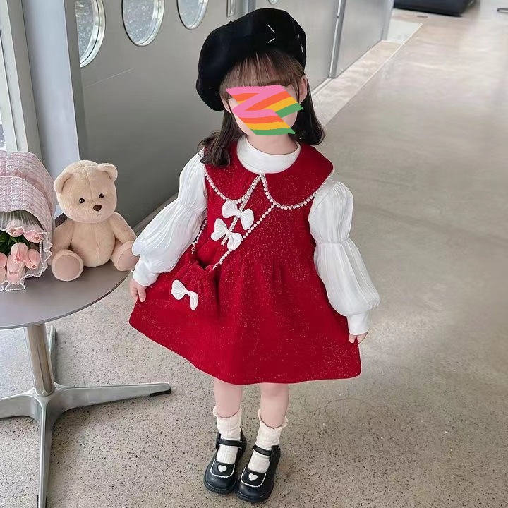 Girls' autumn clothing dress 2023 autumn and winter New style baby girls' Western Princess fashionable vest dress long sleeve