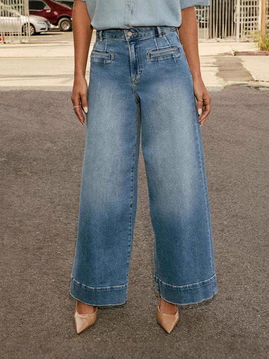 Cross-Border High-Waisted Straight Jeans for Women 2025 Spring New Slim Wide-Leg Retro Elegant Pants for Women
