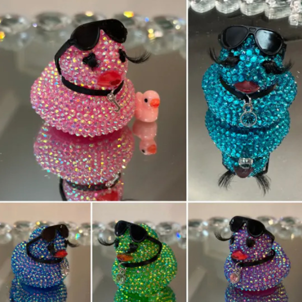 Cross-border New Sparkling Rhinestone Bling Ducks Car Ornaments Mini Duck