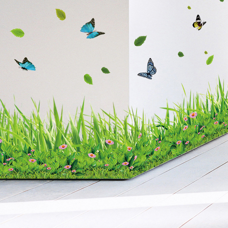 XL7180 Zhong Lan Warm Green Butterfly Flowers Skirting Line Waist Line Corridor Living Room Bedroom Decoration Waterproof Wall Sticker