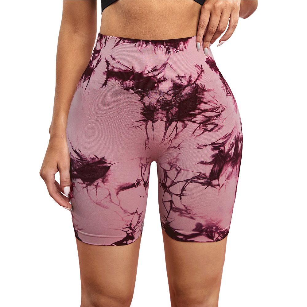Picture of Spot Seamless Tie-Dye Style High-Waisted Quick-Drying Fitness Pants Peach Butt-Lifting Yoga Sports Tight Shorts