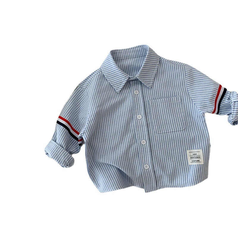 Picture of Tong Chenchen Mom Men's Children's Clothing Western Style Hong Kong Style Temperament Children's Shirt College Style Long Sleeve Shirt Top Striped Tide TB