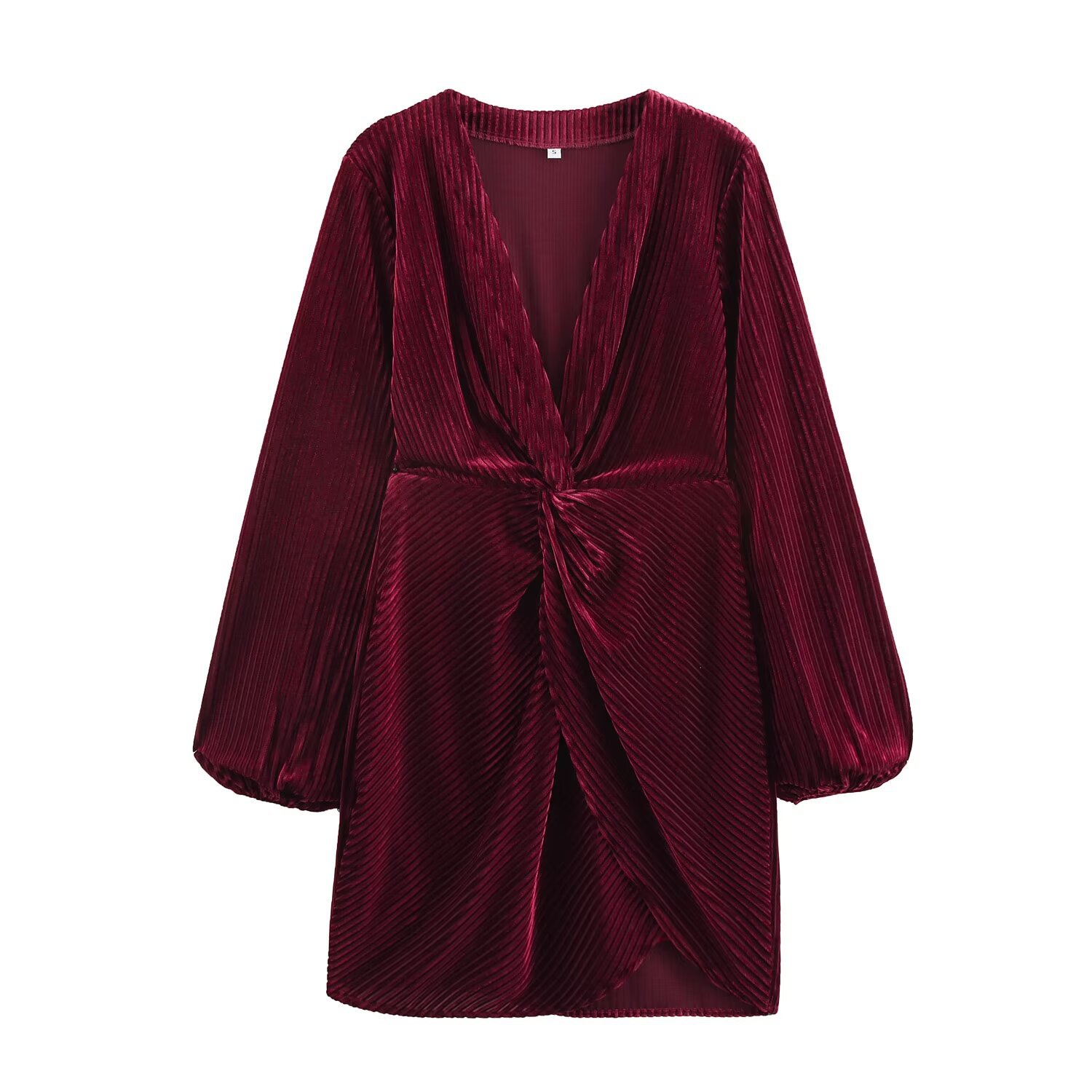 ZA cross-border women's clothing wholesale European and American style early spring new fashion simple Joker V-neck waist long sleeve dress