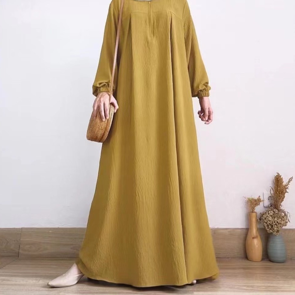 Picture of Foreign trade new cross-border Middle East solid color long sleeve zipper round neck dress Muslim dress factory batch in stock