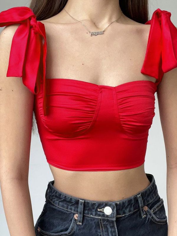 Cross-border European and American Women's Summer New 2024 Short Backless Sexy Spice Girl Collar Bow Tie Back