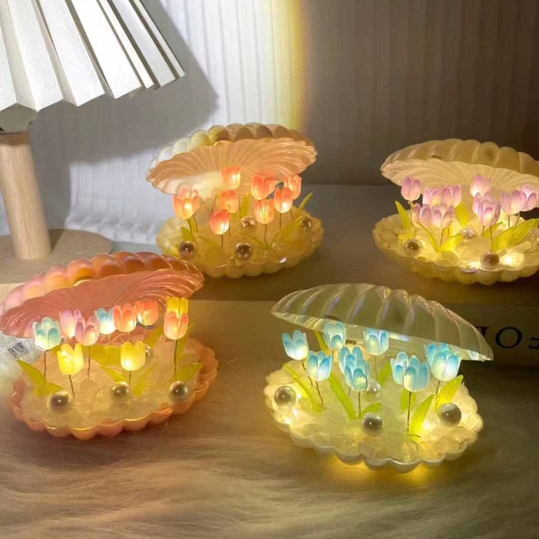 Little Red Book Same Style Plastic Shell Tulip Nightlight Handmade diy Luminous Ornaments Bedside Table Atmosphere Light