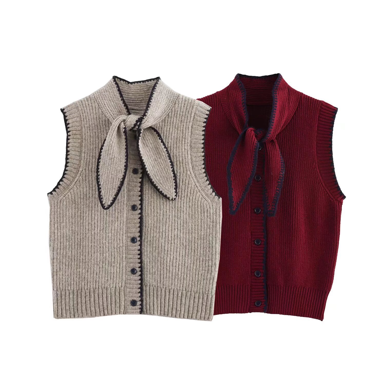 ZA cross-border women's clothing wholesale European and American style fashion simple Joker bow decoration sleeveless knitted vest 3920527