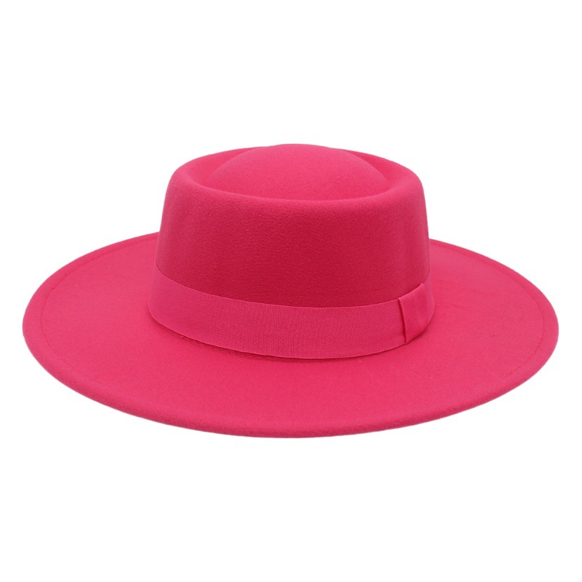 New Autumn and Winter Square Ribbon Dome Convex Top Big Brim Korean Women's British Men's Wool Felt Hat Cashmere Top Hat