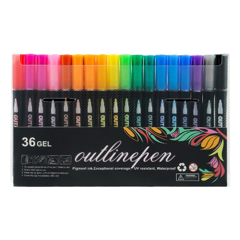 Double Line Contour Pen 24 Color suit DIY Hand Account Highlighter Flash Pen Metal Color Stroke Mark Pen Graffiti