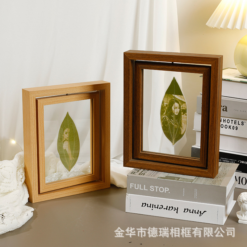 Leaf carving photo frame table manufacturers wholesale inside and outside rotating frame with decorative multi-functional calligraphy and painting calligraphy double-sided display frame
